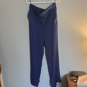 Hayden Navy Wide-Leg Satin Pants